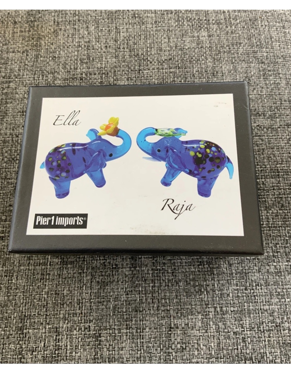 Pier 1 Imports Ella & Raja Blue Glass Elephants 2” Long - In Original Box - Picture 6 of 7